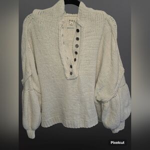 POL Women's Button-Front Cream Sweater